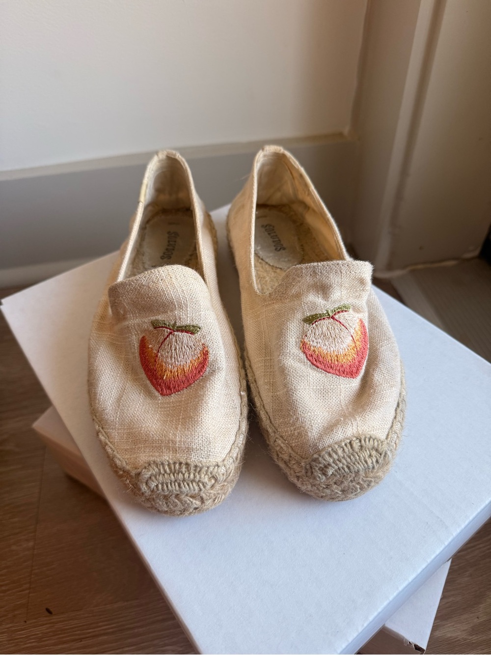 Soludos Beige Peach Embroidered Espadrille Flats - Women